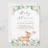 Invitation Aquarelle Floral Bois Baby shower de cerfs (Devant)