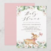 Invitation Aquarelle Floral Bois Baby shower de cerfs (Devant / Derrière)