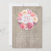 Invitation Aquarelle Floral Bois rustique fête d'anniversaire (Devant)