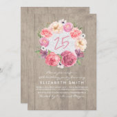 Invitation Aquarelle Floral Bois rustique fête d'anniversaire (Devant / Derrière)