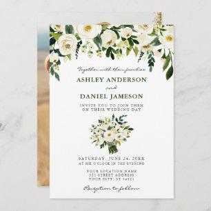 Invitation Aquarelle Floral Bouquet Élégant Mariage photo