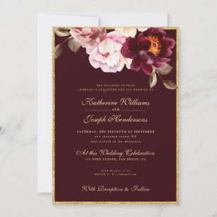 Invitation Aquarelle Floral Bourgogne Bouquet Romance Mariage