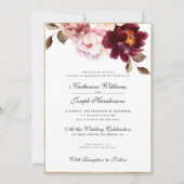 Invitation Aquarelle Floral Bourgogne Bouquet Romance Mariage (Devant)