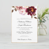 Invitation Aquarelle Floral Bourgogne Bouquet Romance Mariage (Debout devant)