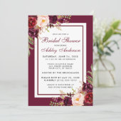 Invitation Aquarelle Floral Bourgogne Fête des mariées (Debout devant)