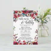 Invitation Aquarelle Floral Bourgogne Fête des mariées Brunch (Debout devant)
