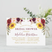 Invitation Aquarelle Floral Bourgogne Gold Fête des mariées (Debout devant)