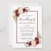 Invitation Aquarelle Floral Bourgogne Mariage (Devant)