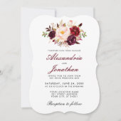 Invitation Aquarelle Floral Bourgogne Mariage BR (Devant)