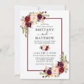 Invitation Aquarelle Floral Bourgogne Mariage photo (Devant)