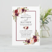 Invitation Aquarelle Floral Bourgogne Mariage photo (Debout devant)