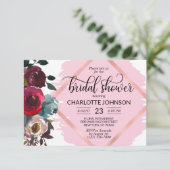 Invitation Aquarelle Floral Bourgogne Rose Fête des mariées o (Debout devant)