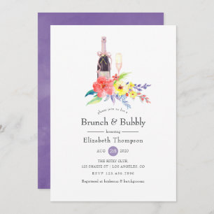 Invitation Aquarelle Floral Brunch et Fête des mariées Bubbly