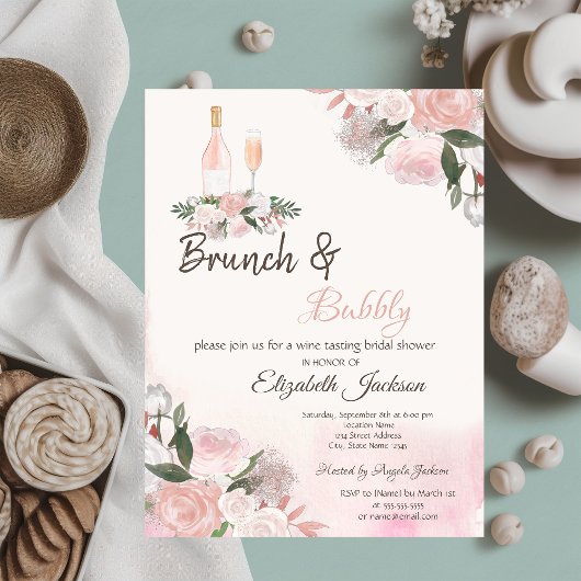 Invitation Aquarelle Floral Brunch & Fête des mariées Bubbly