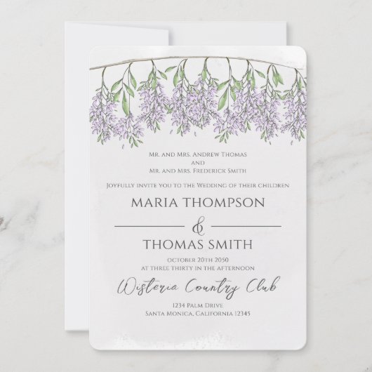 Invitation Aquarelle Floral Calligraphie Script Wisteria (Devant)