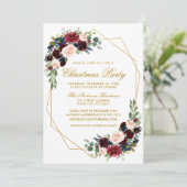 Invitation Aquarelle Floral Christmas Party Gold Frame (Debout devant)