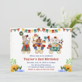 Invitation Aquarelle Floral Circus Animaux Train Anniversaire (Debout devant)