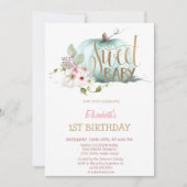 Invitation Aquarelle Floral Citrouille rayé Anniversaire (Devant)