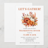 Invitation Aquarelle Floral Citrouille Thanksgiving Dîner (Devant / Derrière)