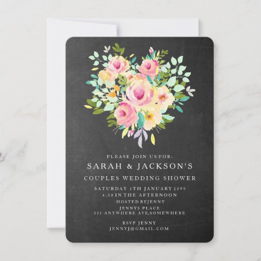 Invitation Aquarelle Floral Coeur Couples Wedding shower (Devant)