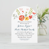 Invitation Aquarelle Floral Coral Jaune Vert Bleu Mariage (Debout devant)