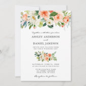 Invitation Aquarelle Floral Coral Vert Mariage photo (Devant)