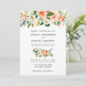 Invitation Aquarelle Floral Coral Vert Mariage photo (Debout devant)
