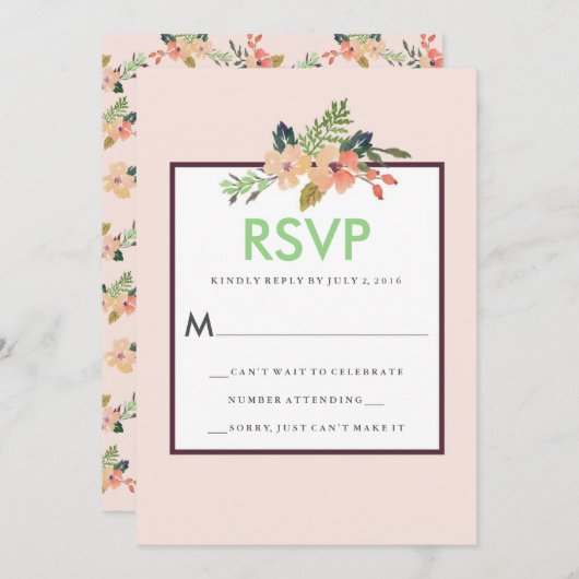 Invitation Aquarelle Floral Corner Mariage RSVP (Devant / Derrière)