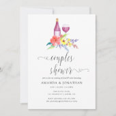 Invitation Aquarelle Floral Couples Douche Dégustation de vin (Devant)