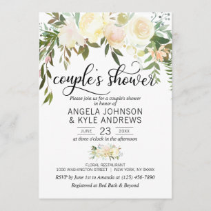 Invitation Aquarelle Floral Crème Rose Ivoire Douche COUPLE