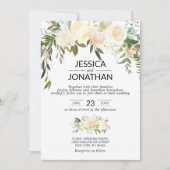 Invitation Aquarelle Floral Crème rose Mariage ivoire (Devant)