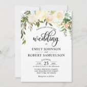 Invitation Aquarelle Floral Crème rose Mariage ivoire (Devant)