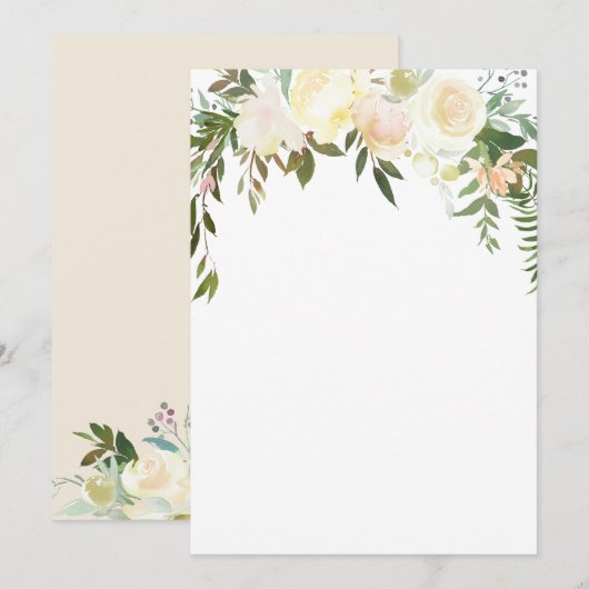 Invitation Aquarelle Floral Crème rose Verre Douche BLANC (Devant / Derrière)