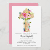 Invitation Aquarelle Floral Cross Première communion (Devant / Derrière)
