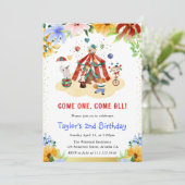 Invitation Aquarelle Floral Cute Circus Animaux Anniversaire (Debout devant)