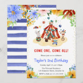 Invitation Aquarelle Floral Cute Circus Animaux Anniversaire (Devant / Derrière)