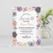 Invitation Aquarelle Floral Doux 16 Fleurs de Partie Violet (Debout devant)