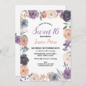 Invitation Aquarelle Floral Doux 16 Fleurs de Partie Violet (Devant / Derrière)