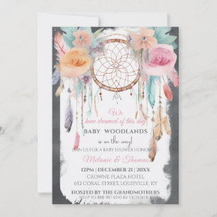 Invitation Aquarelle Floral Dreamcatcher Baby shower Boho