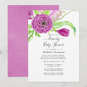 Invitation Aquarelle Floral Drive Par la mariée ou le Baby sh