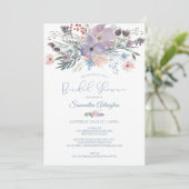 Invitation Aquarelle Floral Dusty Bleu Violet Fête des mariée (Debout devant)