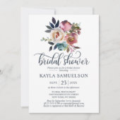 Invitation Aquarelle Floral Dusty Blue Rose Fête des mariées (Devant)