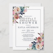 Invitation Aquarelle Floral Dusty Blue Rose Fête des mariées (Devant)