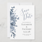 Invitation Aquarelle Floral Dusty Blue Wedding Enregistrer la (Devant)