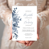 Invitation Aquarelle Floral Dusty Mariage bleu