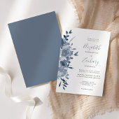 Invitation Aquarelle Floral Dusty Mariage bleu