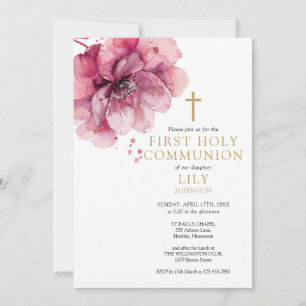 Invitation Aquarelle Floral Dusty Rose Première Sainte Commun