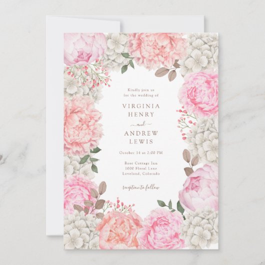 Invitation Aquarelle Floral Élégant Mariage de jardin (Devant)