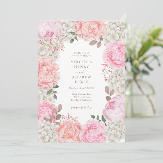 Invitation Aquarelle Floral Élégant Mariage de jardin (Debout devant)