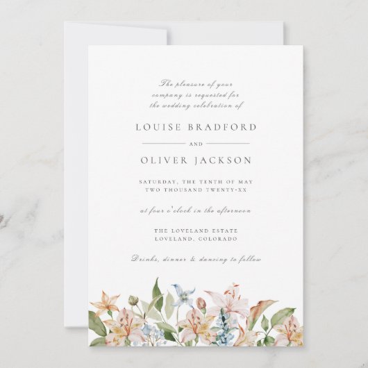 Invitation Aquarelle Floral Élégant Mariage de script (Devant)